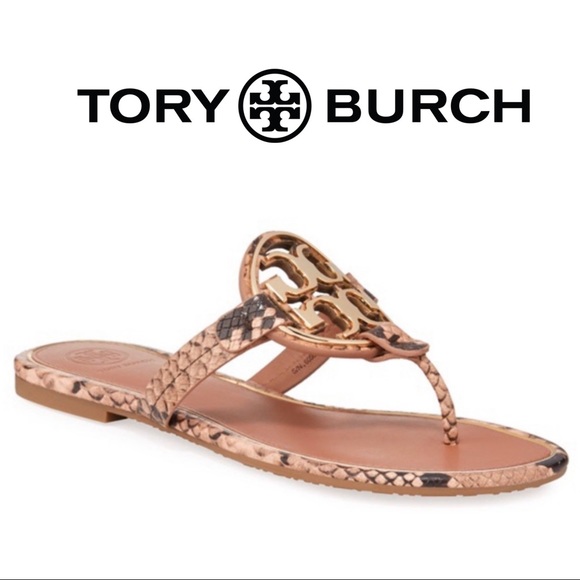 Last 1- Tory Burch Metal Logo Miller Thong Sandals - Picture 4 of 8